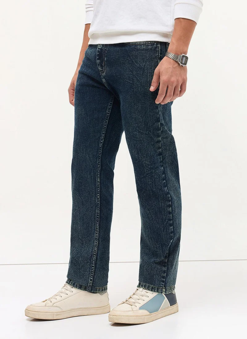 Urbano Fashion  Urbano Fashion Men's Dark Blue Regular Fit Heavy Washed Denim Jeans Stretchable for Men | Best Price UAE